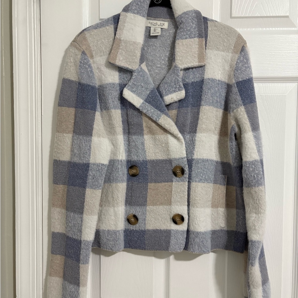 Rachel Zoe Blue and Cream Blazer with Plaid Pattern
